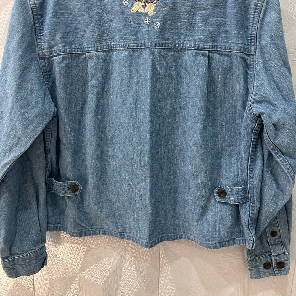 Christopher & Banks Embroidered Noah’s Ark Denim Button Up Long Sleeve Shirt med - Picture 8 of 9